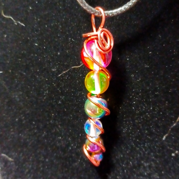 Gleamy moonstone glass unicorn horn wand copper beaded handmade gems rainbow ๐ - Picture 5 of 5